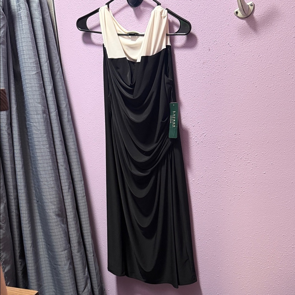 Elegant Black and White Draped Dress
